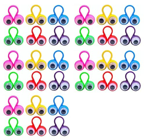 ZORVYN 30 Pièces Jouets Doigts avec Yeux, Marionnettes à Doigts Colorées, Jouets de Fête pour Anniversaire Enfant et Halloween, Cadeaux Invités Anniversaire (Coloré)