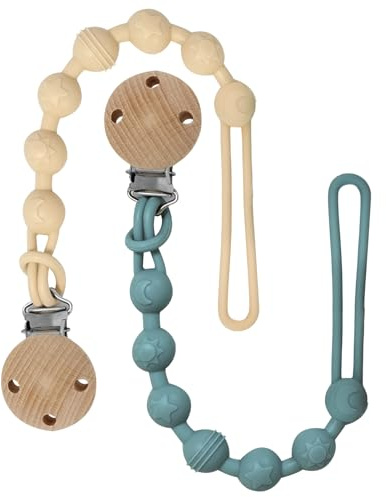 2 PCS Premium Silicone Dummy Clips, Safe BPA-Free One-Piece Design Soother Clips, Soft Baby Dummy Clip Chains Boys and Girls for Teething Toys & Pacifiers (Cambridge Blue+Daffodil)