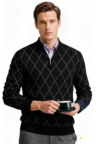 Shuanghao Jersey Suéteres para Hombre con Cremallera 1/4 Sudadera Sweater de Punto sin Capucha Fino Cálido Otoño Invierno,Suéter de Trabajo para Pullover Vestir Ropa Camiseta Hombres