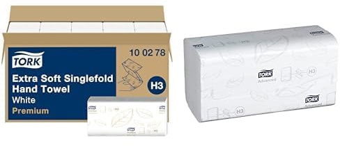 Tork extra weiche Zickzack Papierhandtücher Premium 100278 & Zickzack Papierhandtücher Advanced 290163 – H3 Falthandtücher Bundle für Papierhandtuchspender – 2-lagig, saugfähig, reißfest & hochwertig