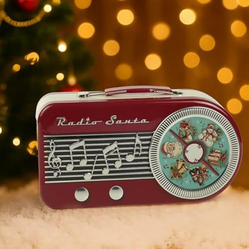 Santa Radio Biscuit Tin – 200g Christmas Shortbread – Retro Radio Design – Festive Gift Tin with Handle – Reusable Holiday Cookie Box