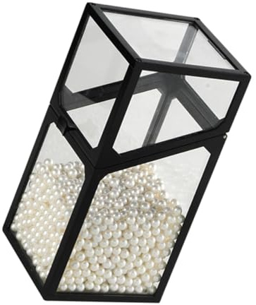 VILLFUL Boîte de Rangement Cosmétique Décorative Verre Transparent avec Perles Artificielles Seau de Bureau pour Pinceaux de Maquillage Organisateur et Élégant pour Cosmétiques