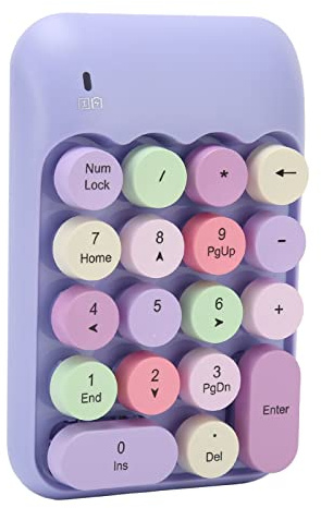 ERYUE Trådlös Numerisk Tangentbord, Multifunktionell 18 Tangenter, Retrofärgade Runda Tangenter Mini-siffertangentbord med USB-mottagare, Bärbar Numerisk Tangentbord, Utsökt (Lila tema)