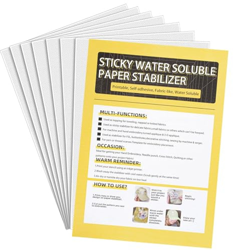 KMFYMPT 12 Piezas Papel Soluble para Bordar, A4 (29,7x21 cm) Estabilizadores de Bordar, Estabilizador de Bordado Autoadhesivo, Adecuado Impresoras Inyección Tinta, Imprimir, Pintado a Mano, Bordado