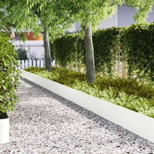 Gartenzaun Rasengitter,Rasenkanten 50 pcs Weiß 100 x 0,05 x 30 cm Stahl für Garten, Blumenbeete, Rasen und Landschaftsgestaltung