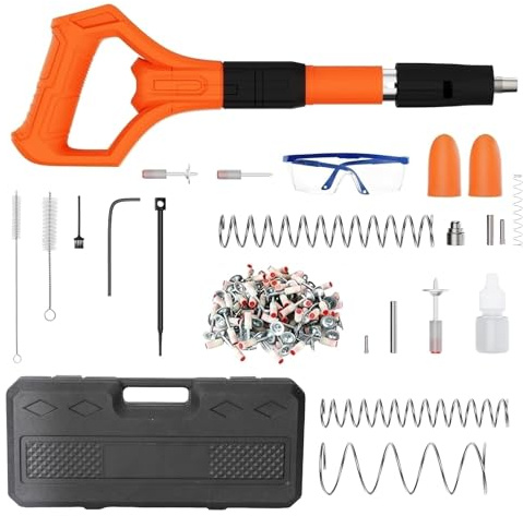 Pistola de Clavos Manual, Clavadora Hormigón con 100 Clavos Redondos (B) | 5 velocidades, clavadora portátil, con gafas protectoras y maletín, para fijación a pared, ladrillo o acero