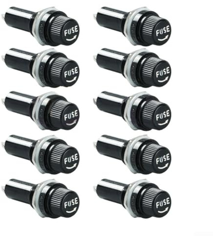 10 Stück Sicherungshalter für 5x20 mm Glassicherungen, Panelmontage, 10A 250V, Schraubkappe mit Lötanschlüssen, hitzebeständig, Schwarz, 10er-Pack für Elektronik(5X20MM)