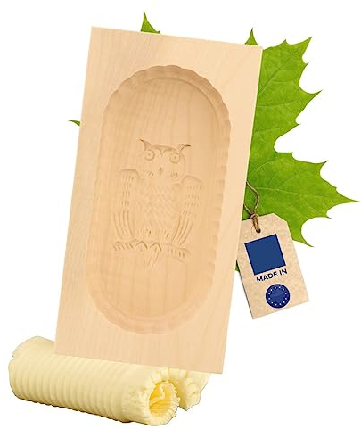 Hofmeister Holzwaren, Moule à beurre, carré, 250 grammes, Owl, EN BOIS d'érable, L190 x B96–100 x H43 mm, 10971