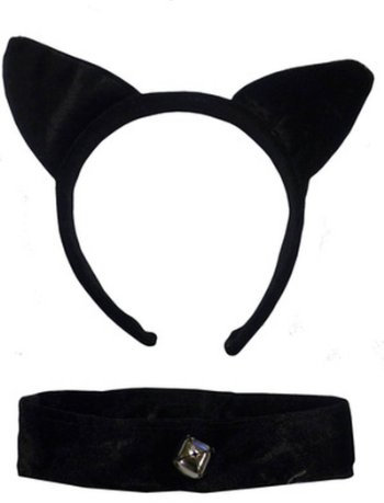 Cat Ears & Collar Black Velvet: Gothic Fancy Dress Halloween Fantasy Games