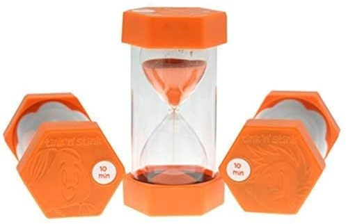 Tink n Stink Grand sablier Orange de 10 Minutes avec Embouts Robustes - Gestion du Temps silencieuse - pour Salle de Classe, examens, Maison, Bureau