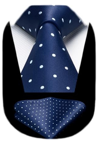 HISDERN Men's Tie Blue Dot Ties Handkerchief Wedding Spotted Necktie & Pocket Square Set