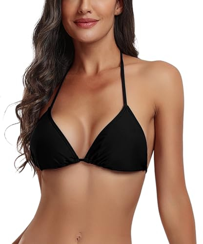 Black Bikini Top for Women UK Sexy Push up Triangle Padded Bikini Separates Swimwear Black L