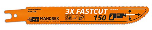 Mandrex | Säbelsägeblatt FASTCUT schneidet 3-fach 1,8mm Tigersägeblatt für Holz & Fiberglas | 150 mm | 2er Set