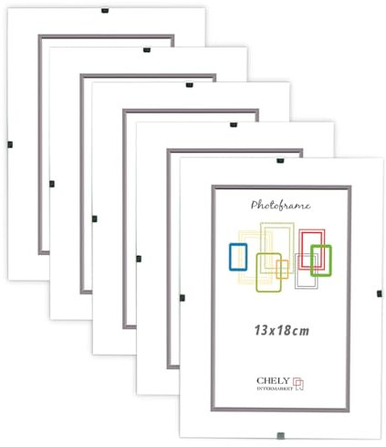 CHELY INTERMARKET MOD300 Marco Portafoto Clip Metacrilato Sin Borde Moderno 13x18cm Montaje Vertical Horizontal Decoración Posters Carteles Oficinas Galerías Color Transparente Incluye 5 Unidades