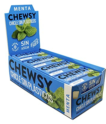 Chewsy - Chicles de Menta Sin Azúcar - Pack de 12 Unidades de 15 g - Ayuda a Proteger tus Dientes - No Contiene Plástico, Edulcorantes y Aromas Artificiales - Chicles Naturales
