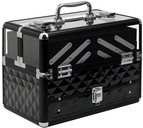 HOMCOM Sminkväska - kosmetisk kista - förvaring av skönhetsprodukter - mått 30 L x 18 l x 22 cm - handtag aluminiumlås. rosa akryl