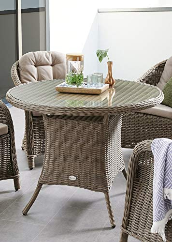 Beauty.Scouts Outdoor Collar Edition DEST Tisch Clarissa, Vintage grau, 100 x 100 x 75 cm, rund, mit Glasplatte, Gartentisch, Garten, Balkontisch, Terrassentisch, Gartenesstisch