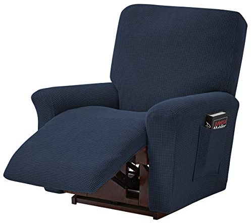 Topchances Strech Recliner Überzug, Anti-Rutsch Sessel Husse, Bezug für Fernsehsessel, Jacquard Stuhl Schonbezug mit Gummiband(Navy blau)