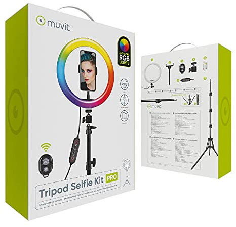 Muvit Soporte con tripode 1,6M con Anillo de luz 10 26 Colores