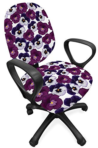 ABAKUHAUS Stiefmütterchen Bürostuhl Schonbezug, Frühlings-lila Blüten Kunst, Dekorative Schutzhülle aus Stretchgewebe, Multicolor und Weiß