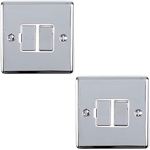 Lot de 2 fusibles 13 A DP avec interrupteur - Chromés et gris - Isolation secteur 240 V - Plaque murale décorative pour cuisinière ou cuisinière - Interrupteur marche/arrêt