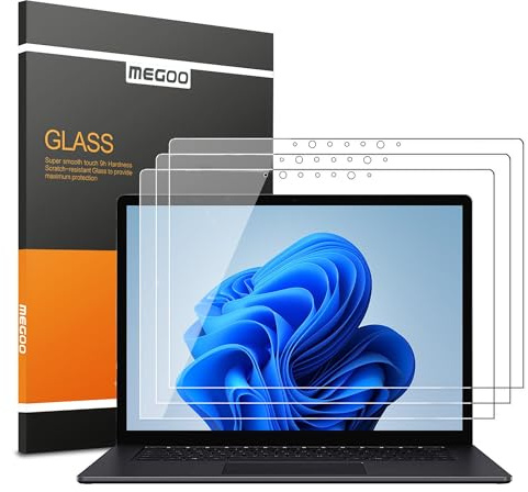 MEGOO[3 Stück Schutzfolie für Surface Laptop 5/6/4/3 13,5 Zoll, Gehärtetes Glas/einfache Installation/ultraklar,kompatibel für Microsoft Surface Laptop 4/3/2/1 | ArmorShield Serie – Gehärtetes Glas/ Einfache Installation/ ultraklar, 3 Stück