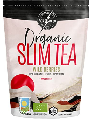 Te Detox Adelgazante Potente con Frutos Rojos, Te Verde, Ortiga y Bayas de Goji, Infusión Ecológica Premium Slim Tea Antioxidante y Drenante contra Retencion de Liquidos - 100g (50 Tazas) - Vitstorm