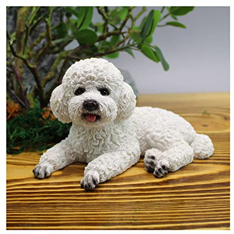 Otzoan Cute Dog Figurines Resin Animal Garden Farm Statue Poodle Sculpture Lawn Patio Yard Home Decorations Ornaments (White)
