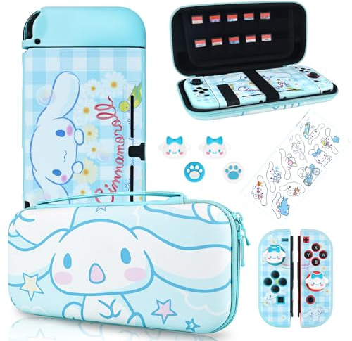 DLseego Etui pour Switch,Housse sacoche de Transport à Coque Rigide,Kits étui et protection, peut contenir 12 cartes,sacoche avec étui souple pour la Switch et Grip Caps Capuchons,Chien nuageux