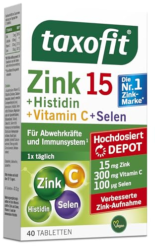 taxofit Zink 15 + Histidin + Vitamin C + Selen, 40 Tabletten