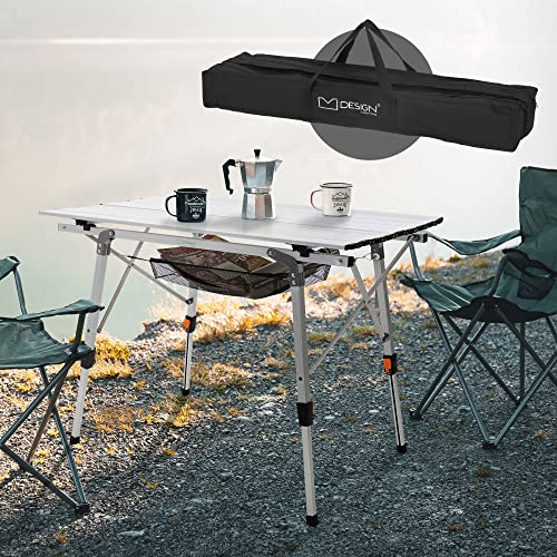 ML-Design Campingtisch faltbar Silber, 90x51,5 cm, Aluminium Klapptisch höhenverstellbar 46-66,5 cm, Belastbarkeit 30kg, Aufrollbare Tischplatte, Falttisch klappbar, Gartentisch Balkontisch Reisetisch