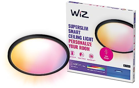 WiZ Superslim Taklampa (WiZ Color), Svart - Smart LED belysning (WiFi och Bluetooth), 22W, 2700-6500 Kelvin, Dimbar i kallvitt till varmvitt, IP20