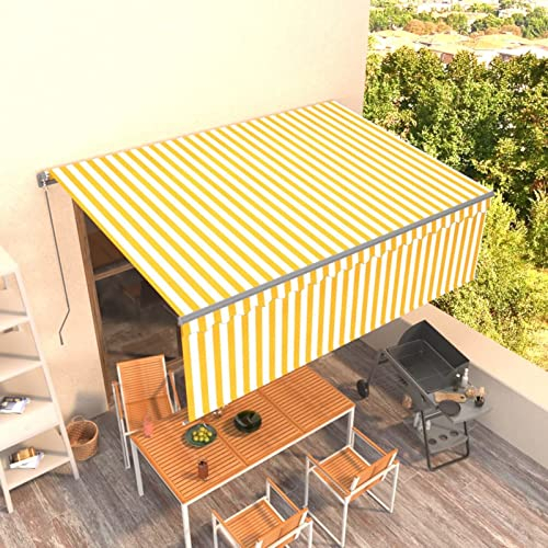BaraSh Gelenkarmmarkise Einziehbar mit Jalousie Markisen FüR Terrasse Markise Wasserdicht Fenstermarkise Einziehbare Markise Gelenkarmmarkise 4x3 m Gelb und Weiß