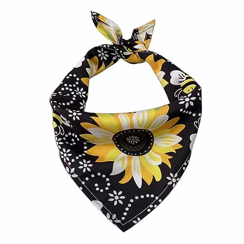 SHTGOI 2 Stück Hundehalstuch Sommer Haustier Dreieck Bandanas schwarz Lätzchen mit Sonnenblume Muster Verstellbar Dreieckstuch Kopftücher Hunde Schal für Katzen Hunde mit Halsumfang von 20-46 cm 2#