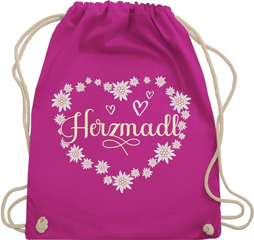Turnbeutel Rucksack - Kompatibel mit Oktoberfest Tasche - Herzmadl Madel Madl Mädel - Unisize - Fuchsia - trachtenrucksack bayrische beutel trachtentaschen bayrisch bag oktoberfest-tasche bayern