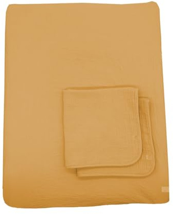 Wickelauflagenbezug 52 x 68 x 6 cm und Mullwindeln aus Baumwolle, Senf