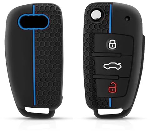 Audi Schlüsselhülle, Audi A3 Schutzhülle, Q3 Autoschlüssel Hülle Silikon | für Audi A1 A3 A4 A6 S3 S4 S6 Q3 Q5 Q7 TT RS4 RS6 R8 Seat Exeo Schlüssel - Blaue Linie