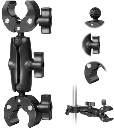 Sequpr Super Clamp Double Camera Clamp Mount with Non-Slip Head, Magic Arm Double Ball Head Adapter for Photography Light Stand, Umbrella, Selfie Stick, Reflector, Desktop, Cross Bars