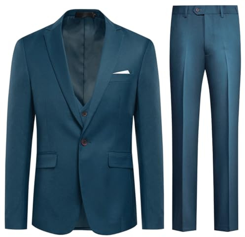 Allthemen Herrkostym 3 st Costard Slim Fit kavaj och byxor väst bröllop party rökning, Blå 2, XL