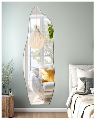 TOLOVIC Selbstklebende Fliesenspiegel Glas HD DIY Wandspiegel Klebespiegel 4 Stück Spiegel zum Aufkleben Türspiegel Ganzkörperspiegel Spiegelfliesen Selbstklebend