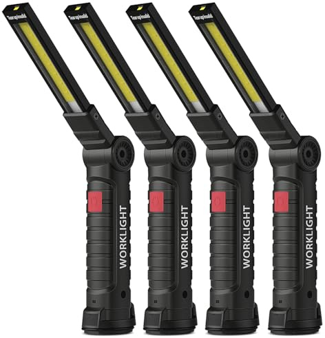 Coquimbo LED Torch Rechargeable Work Light Birthday Gifts for Men Him Dad | Inspection Lamp, 360° Rotate Mechanic Light with Magnetic Base Hook for Car Repair, Camping, Emergency Use (4 Pack, Black)