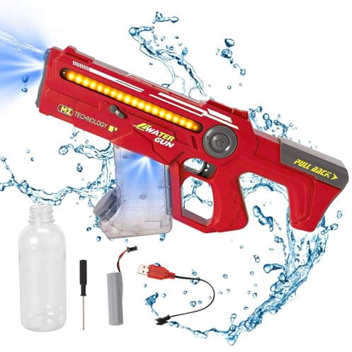 Elektrische Wasserpistole, Strongest Auto Water Gun mit Licht und Soundeffekten, Reichweite von 10m, Automatische Wasserspritzpistole mit Groß Externe Wasserflasche für Sommer Outdoor (Rot)