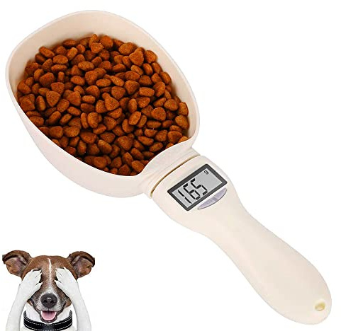 Foribyw Pelle de mesure de nourriture pour animaux de compagnie, cuillère de mesure numérique pour chien et chat, 4 unités de mesure précises pour nourriture pour chien avec écran LED pour mesurer la
