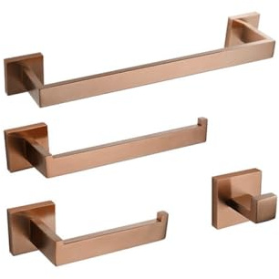 Accesorios de baño de Oro Rosa Cepillado Accesorios de baño Cuadrados Soporte de Papel higiénico Soporte para Toallas Barra Gancho para Bata Toallero, 1 Juego de Barras de 60 cm, 1