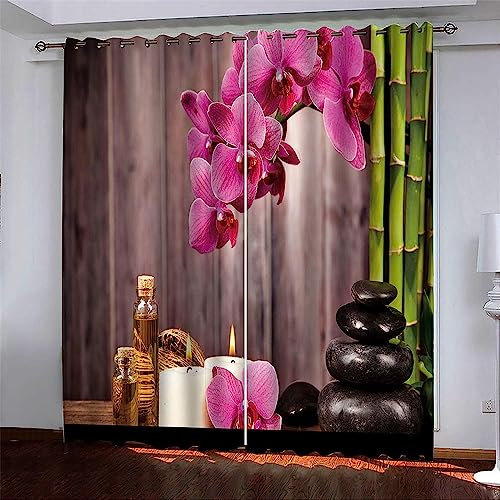 Vorhang, Kinderzimmer, 3D Lila Orchideenstein Kindervorhänge Mit Ösen, Polyestervorhänge, Wärmeschutzvorhang, Blickdichter Vorhang Mit Ösen, Kindervorhänge Für Wohnzimmer, Schlafzi-2D6B8U5O5Y9