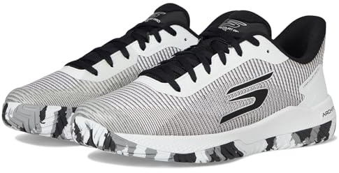 Skechers herr Viper Court PRO 2.0 sneakers, vit syntetisk/textil/svart kant, 8.5 UK, Vit syntetisk textil svart trim, 42.5 EU