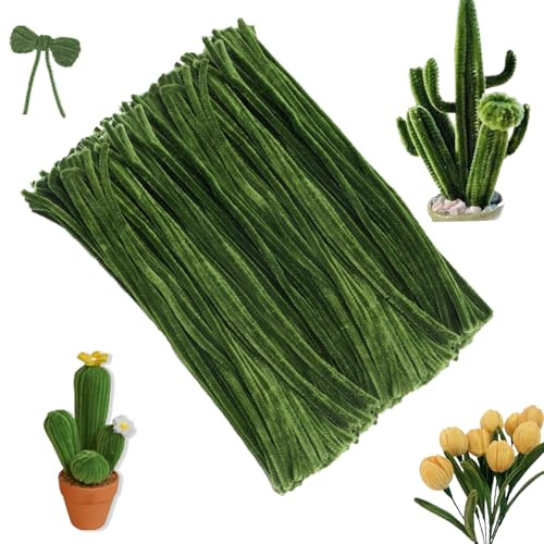 MisFun 200 Stück Pfeifenreiniger 30 cm, Chenilledraht Grün zum Basteln | DIY Bastelmaterial für Blumen, Figuren und Dekorationen, Flexible Pfeifenputzer für Kinder Handarbeiten und kreative Projekte