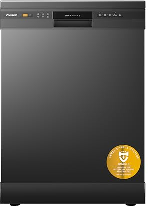 COMFEE' Freestanding Dishwasher CDWPF1201PB-UK 60cm Width, Full Size Dishwasher with 12 place settings, Quick Wash, Hygiene Wash, Delay Start, Half Load - Black