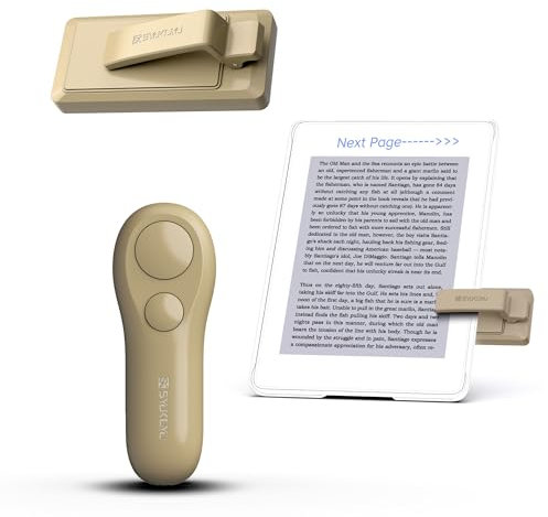 SK SYUKUYU RF Télécommande Liseuse Kobo, Kindle, Tourne Page Liseuse for iPad iPhone Android Tablets, Tourneur Page Liseuse pour Lire des Romans et Prendre des Photos(Marron Clair)