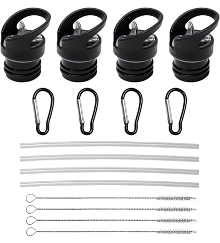 Sxutop 4 Piezas Tapa de Paja de Boca Negro Tapa de Paja Repuesto de Botella Agua Tapas de Paja Abatible con 4 Pajitas para Mayoría de Botellas de Agua